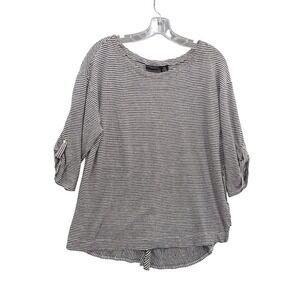 Adrienne Vittadini‎ Linen Top Striped 3/4 Sleeve Button Back 2X